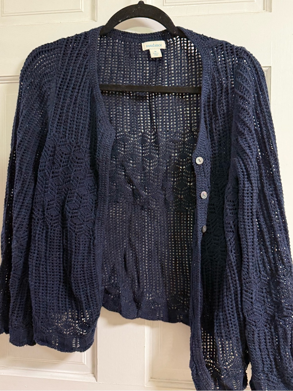 Sundance Navy Blue Open Knit Button Cardigan Size Medium